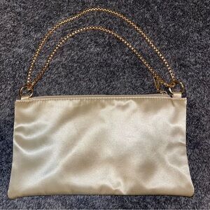 Cream Satin Clutch with Gold Chain